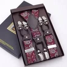 Новинка, мужские кожаные подтяжки на 6 клипсах, повседневные подтяжки для брюк, ремень, 3,5*110 см, подарок для папы, высокое качество