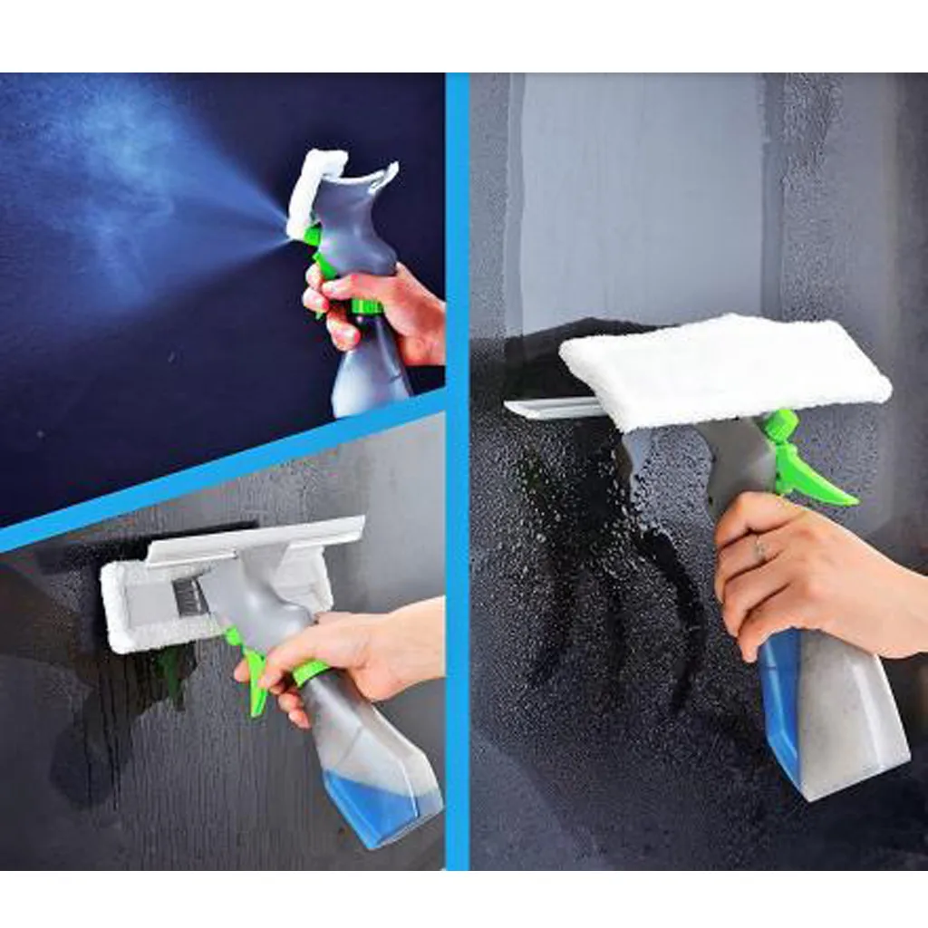 

3 in 1 Window Cleaner Spray Bottle Wiper Squeegee Microfibre Cloth Pad Kit Car Wiper Spray Glass Brush