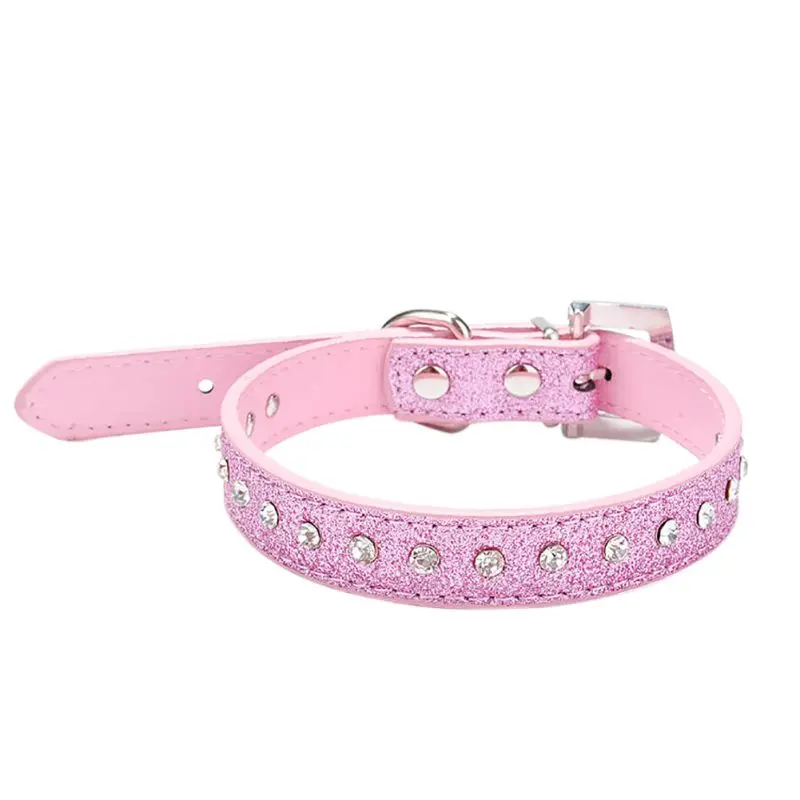 New 1pc PU Leather Pets Dog Collar Rhinestone Puppy Buckle Charm Pet