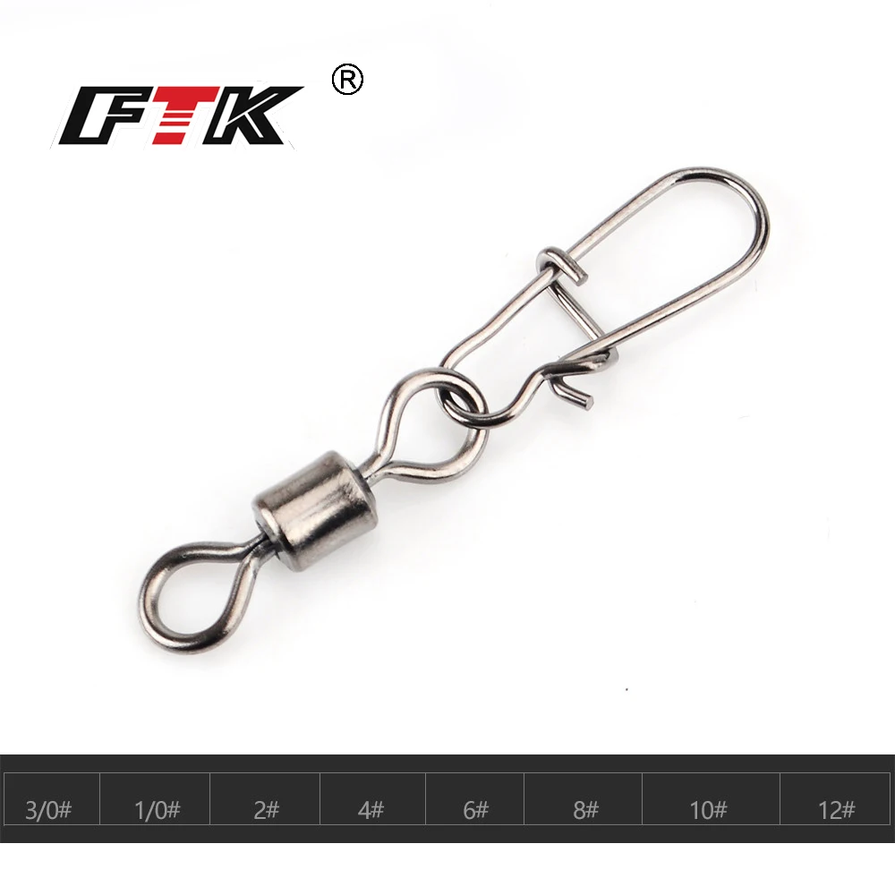 

FTK Connector 1 Packs 1/0# 3/0# 2#-12# Fishing Rolling Swivel With Fast Lock Snap Fish Hook Lure Connector Terminal