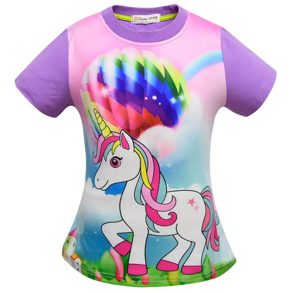 Camiseta Unicornio/футболка для девочек Детская летняя одежда для дня рождения для маленьких девочек топы для маленьких девочек Roupa Menina