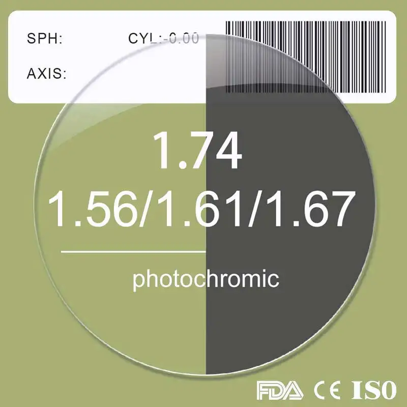

1.56/1.61/1.67/1.74 super thin photochromic lenses color changing lens