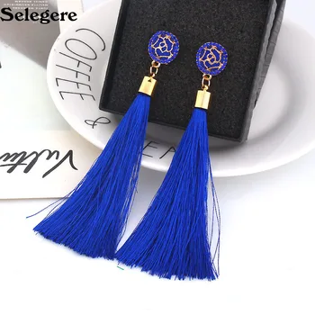 

100pair/lot Vintage Ethnic Long Tassel Earrings Silk Fabric Long Drop Dangle Tassel Earrings For Women Jewelry