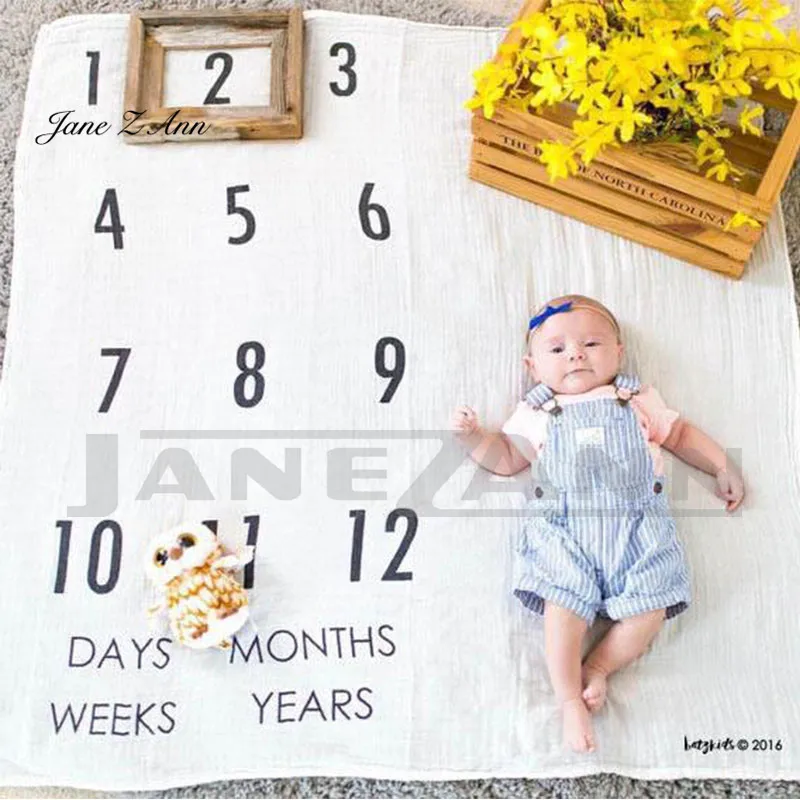 Джейн Z Ann новорожденных Подставки для фотографий Одеяло Детские вехой Одеяло младенческой месяц роста leaf часы Количество любви фото фон