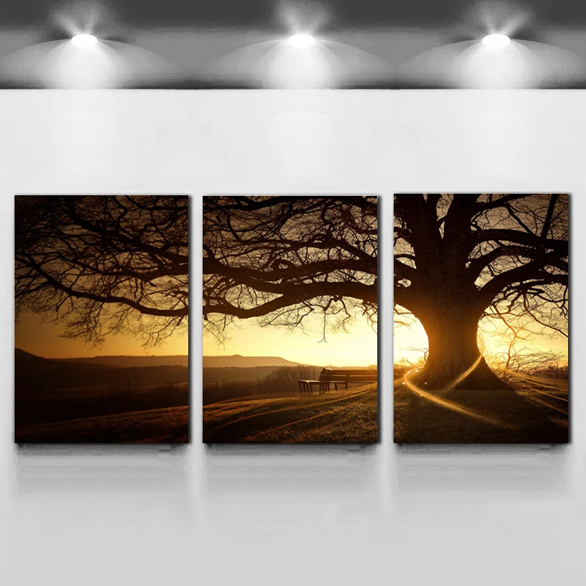 

3Panels borwn tree sunset Canvas Painting Wall Art Picture Home Decoration Living Room Canvas Print Modern Painting