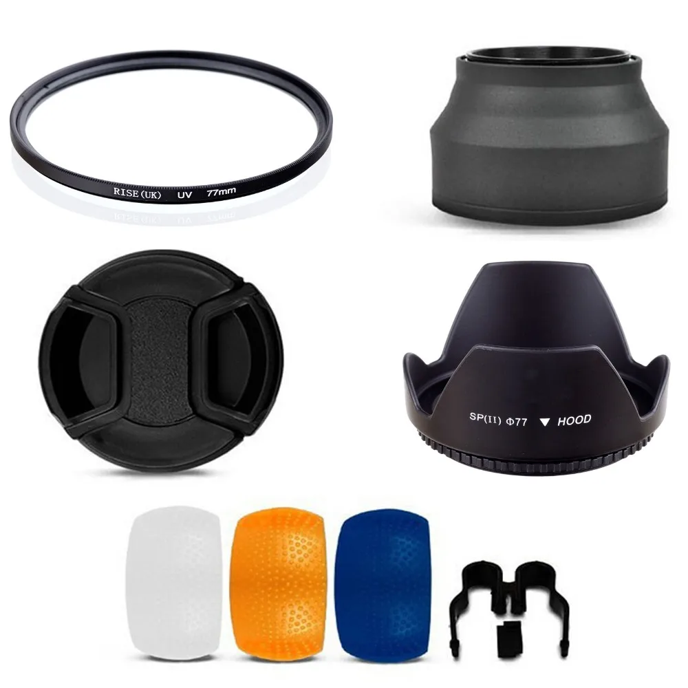 77MM UV Filter & Lens Hood & lens Cap & Flash Diffuser set for canon