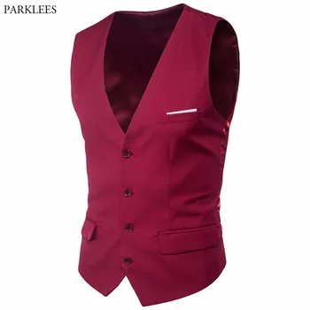 

Solid Color Men Suit Vest 2017 Classic V Collar Men Vest Weeding Business Men's Vests Formal Dress Vests Sleeveless Waistcoat