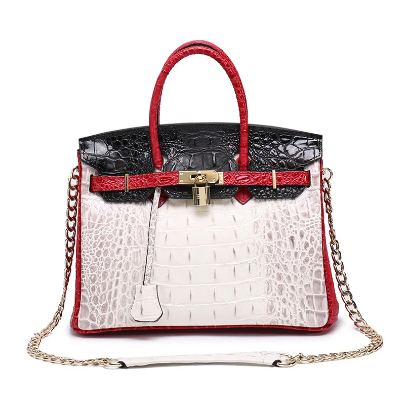 

Best high-quality spliced platinum bag High Capacity single shoulder diagonal crocodile pattern Genuine leather Women's Handbag