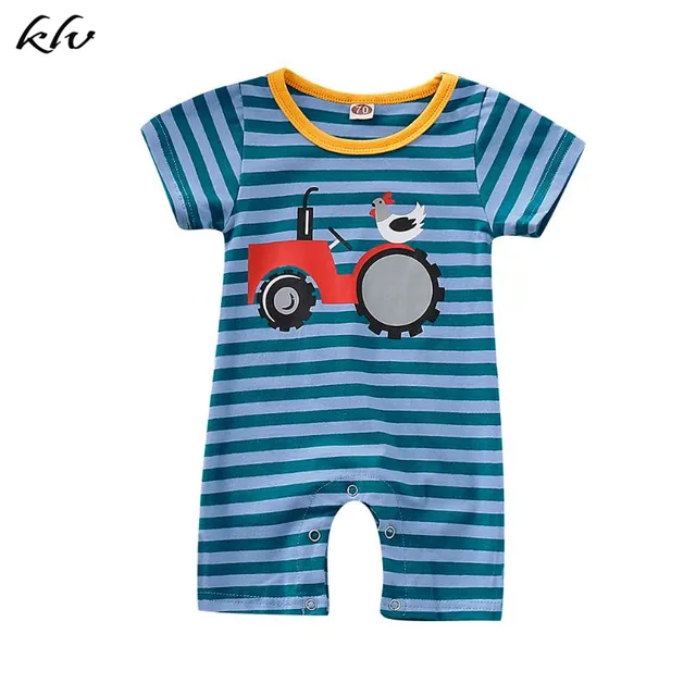Baby Brothers//Sisters Matching Outfits Boys Striped Tractors Print Shirt Romper Girls Hens Ruffle Dress Summer Clothes