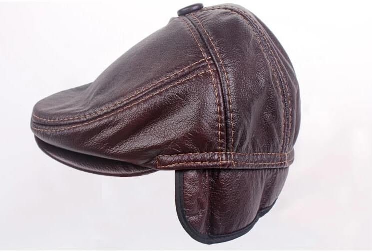 

Fashion Adults Men Autumn Winter Genuine Leather Cap Ear Protection Casual Cap Outdoor Baseball Caps