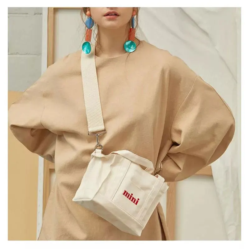 Женская сумка-шоппер с надписью «mini», белая Повседневная сумка, Холщовая Сумка, пляжная сумка