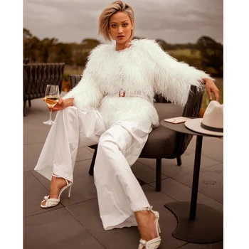 

2019 Fashion White Long Sleeve Autumn Winter O Neck Women Thick Warm Coat Celebrity Causal Clubwear Faux Fur Wholesale New Festa
