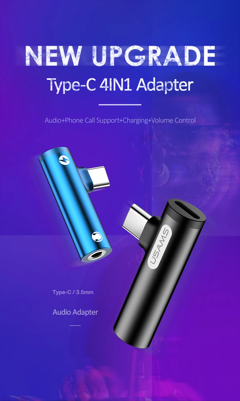 USAMS type c 3,5 мм Aux адаптер 4 в 1 USB C до 3,5 мм для huawei Xiaomi type-c OTG конвертер зарядное устройство Jack аудио наушники адаптер