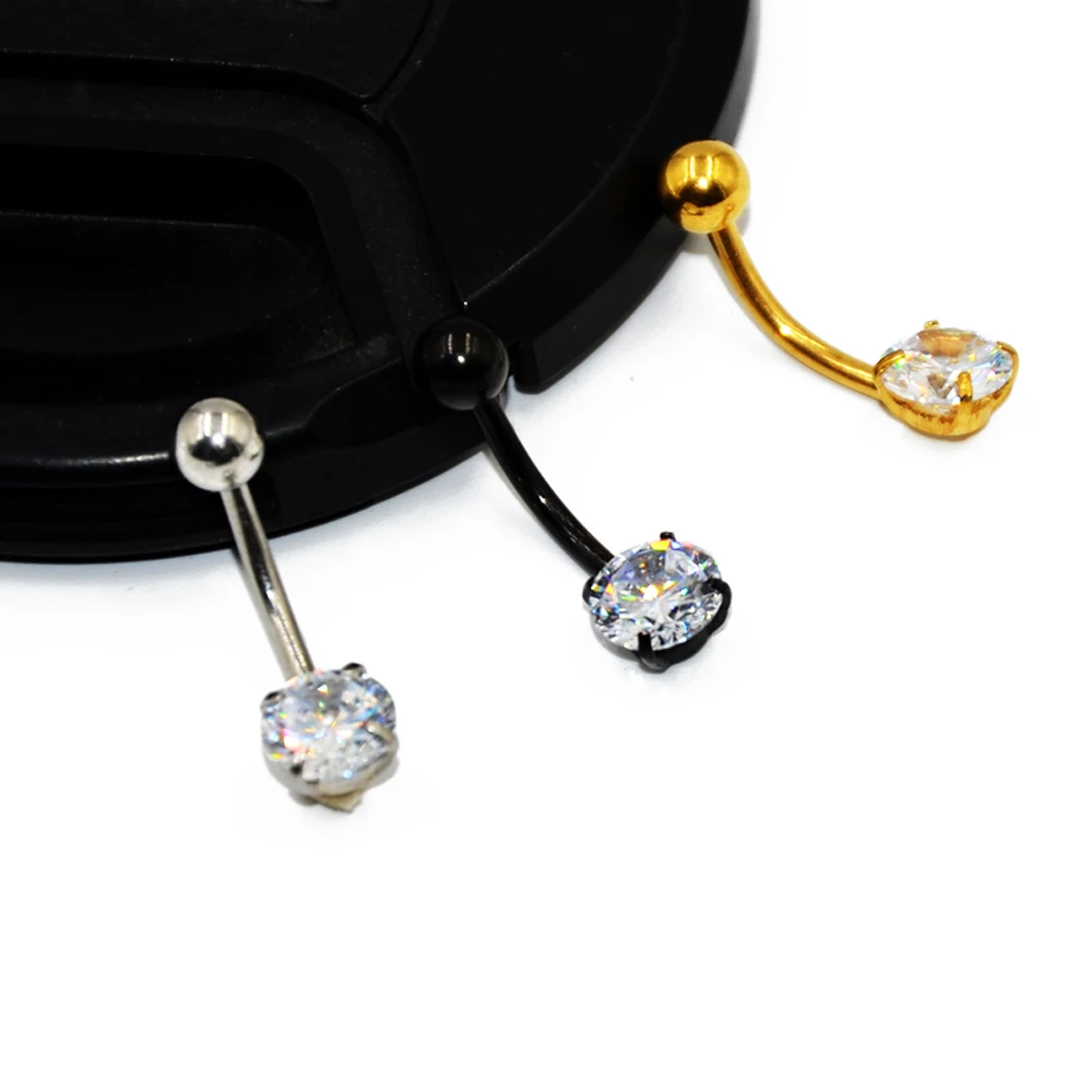 

1pc Surgical Steel Round Gem Zircon Belly Navel Ring Crystal Belly Button Ring Piercing Jewelry