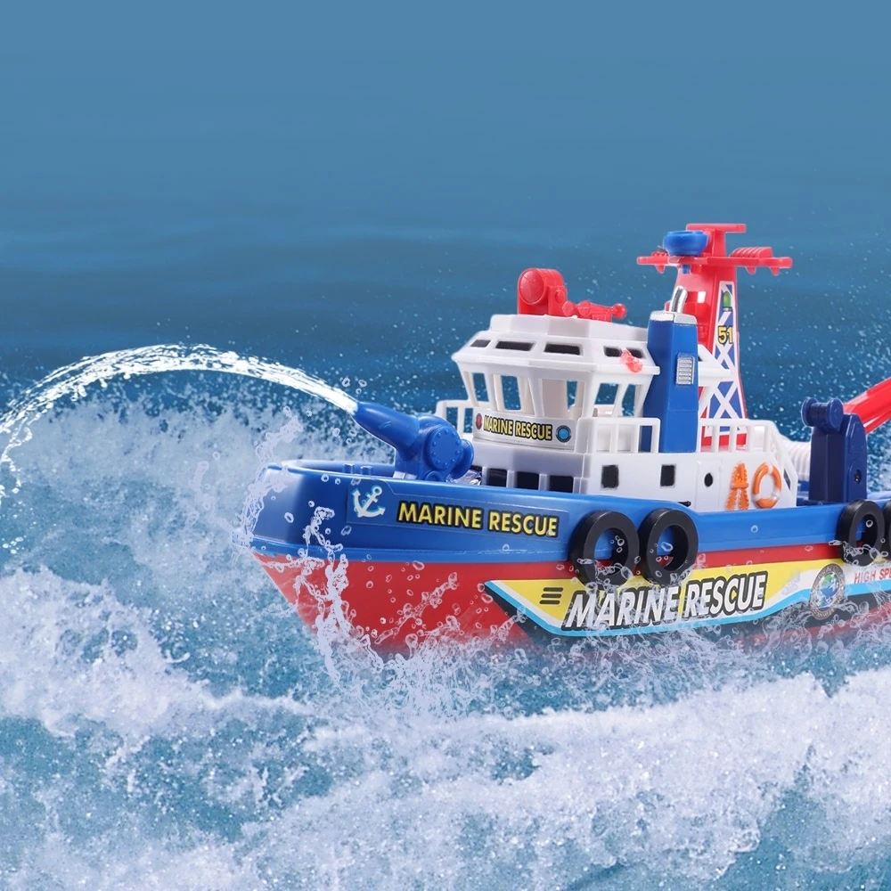 Marine Rescue Fire Boat Toys Electric Water Spraying Ship Model with
