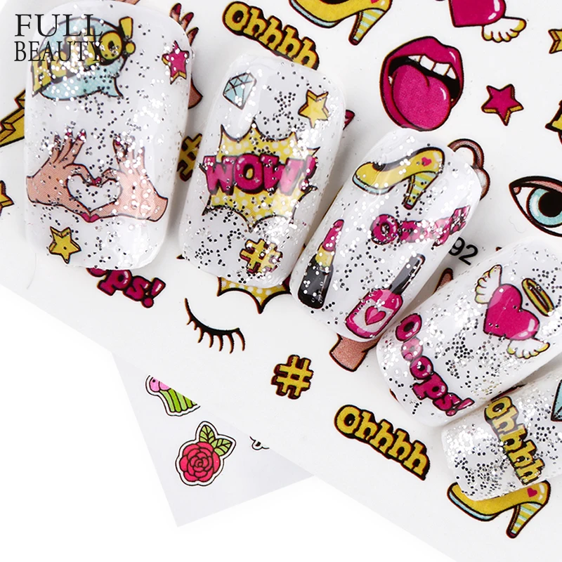 Full Beauty 1PCS Optional Colorful Water Transfer Nail Sticker Lovely Cat Cake Rainbow Image Nail Art Decorations Decals CHWG