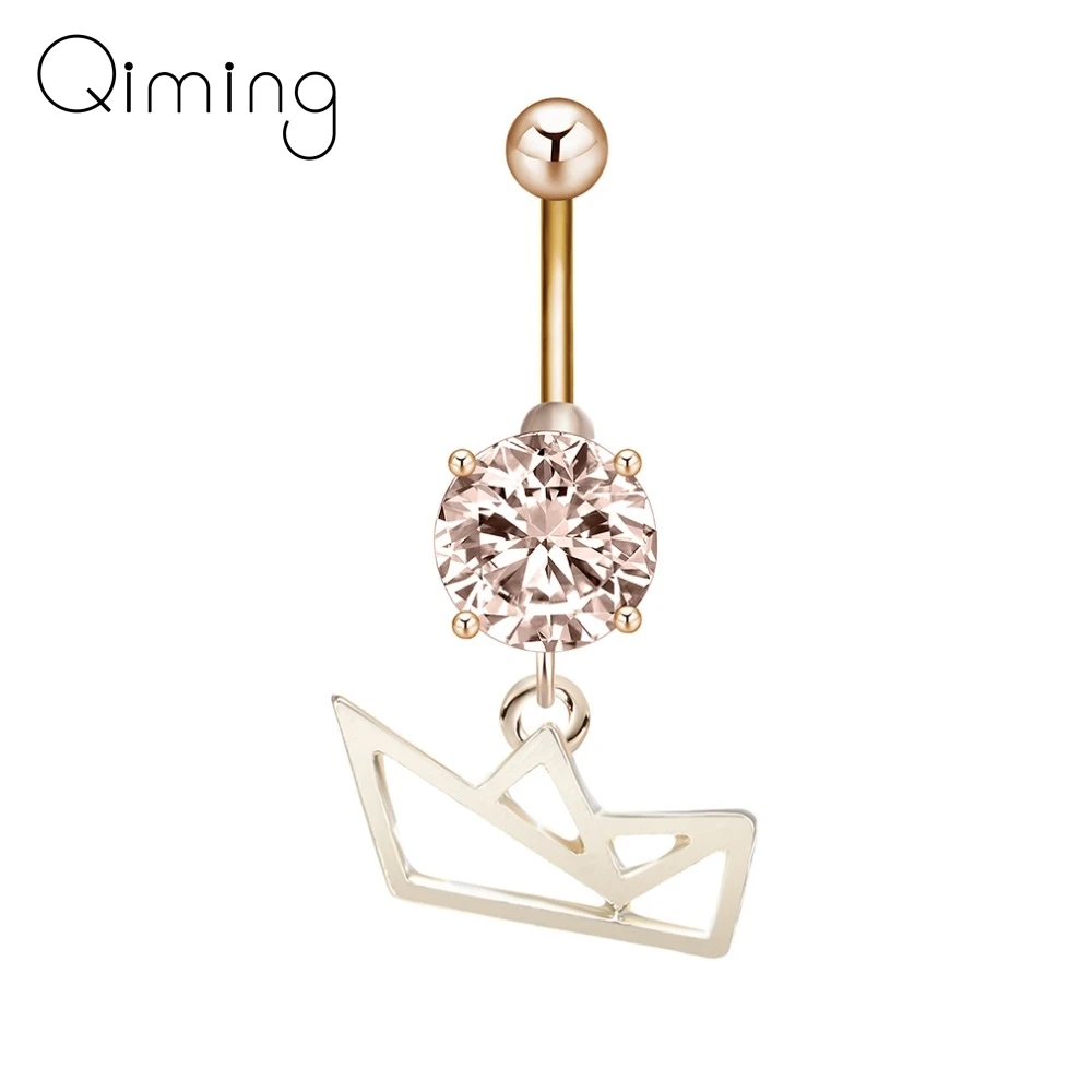 

Sexy Women Boat Zircon Piercing Navel Belly Button Steel Bar Dangle Handmade Barbell Ring Girls Body Jewelry Summer Gift