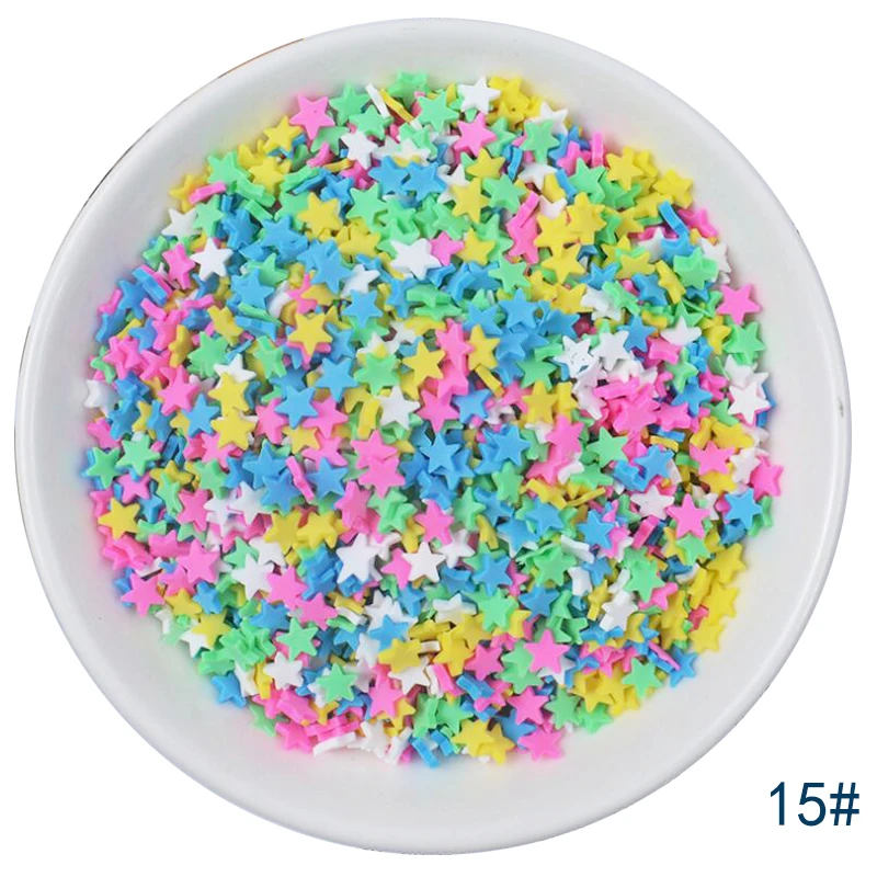 50g/lot Cute Hot Selling Clay Sprinkles, Colorful Heart Five Star Bow Candy Sprinkles for Crafts Making Slimediy