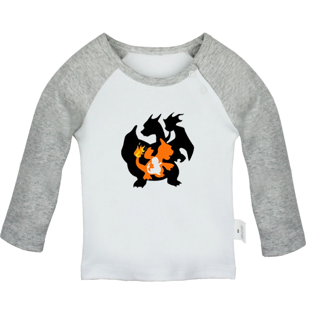 

Cute Cartoon Pokemon Charmander Charizard Pikachu Design Newborn Baby T-shirts Toddler Graphic Raglan Color Long Sleeve Tee Tops