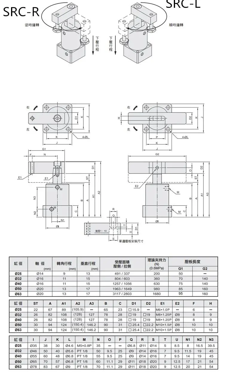 SRC40-90L SRC40-90R пневматические зажимные SRC цилиндр серии вращающийся цилиндр SRC-L-25x90 SRC-R-25X90 SRC-L-32-90 SRC-R-32X90