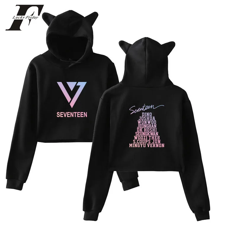 2018 Seventeen хит хоп шапка с кошачьими ушками короткая Сексуальная толстовка