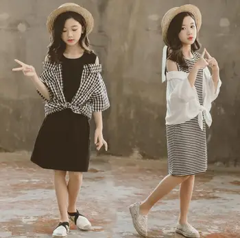 

2019 Korean style girls patchwork dress fashion summer cotton high-grade girls dresses 4-9t B867