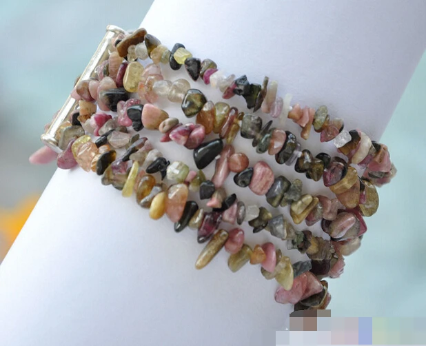 

FREE SHIPPING>>>@@ > 08743 5row pink yellow brown Tourmaline detritus bracelet