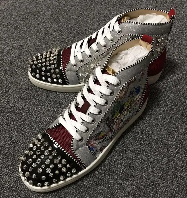 NEW 2019 okkdey Designer Sneakers High top Red Bottom shoes Wholesale Luxury Shoes For Men Women Shoes Leather Sneakers