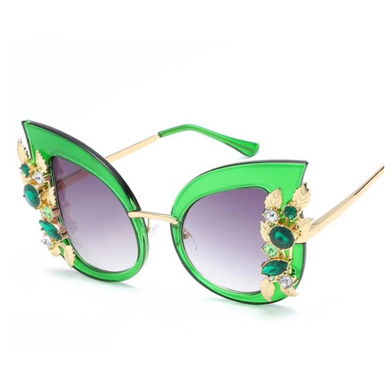 

Fashion Oversized Cat Eye Sunglasses Green Rhinestone Women Brand Designer Sun Glasses Vintage Female Shades Eyewear