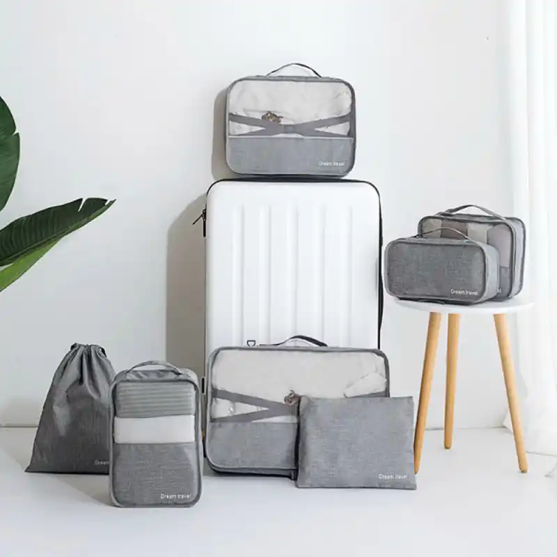 7pcs Set Travel Bag Portable Luggage Organiser For Clothes Underwear Waterproof Suitcase Ng Cube Container Tidy Pouch