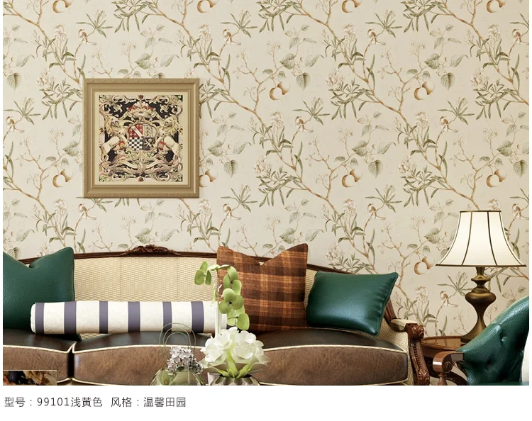 Американский кантри обои Винтаж ностальгические гостиная спальня синий темно зеленые цветы птицы ТВ Задняя стенка бумага