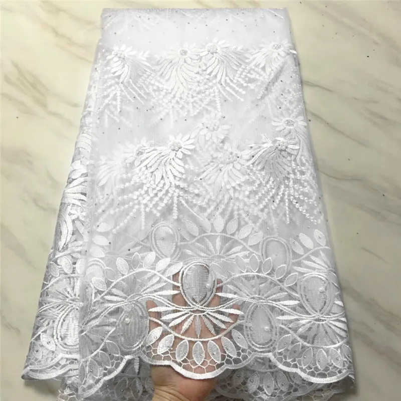 

Hot Sale Nigerian Lace Fabrics with stones Polyester Women Mesh French Tulle Lace Fabric Embroidered for Wedding