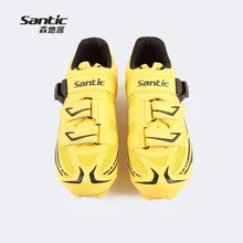 Santic Carbon Fiber Self-Locking Cycling Shoes Men Bike Shoes Breathable Mountain Bicycle Yellow PU Sport Shoes Zapatillas