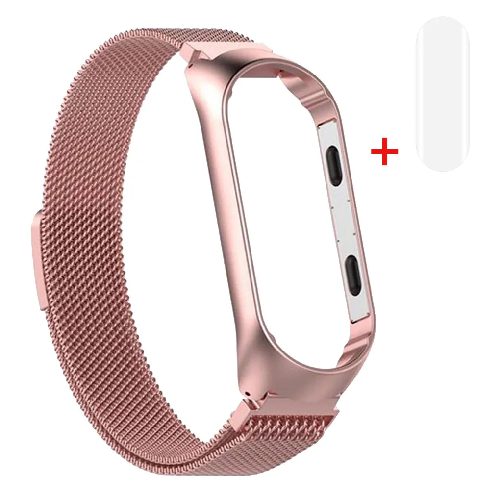 Pink Mi lanese магнитный ремешок для часов из нержавеющей стали+ пленка для Xiaomi mi Band 4 для Носимых устройств Прямая поставка - Цвет: Pink