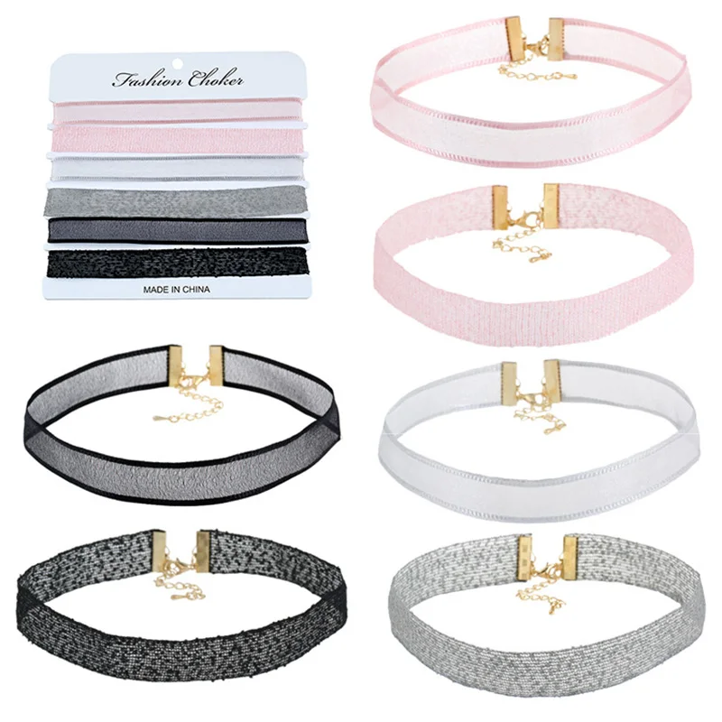 Black Velvet Choker For Women 6 Style/set Belt Multilayer Necklaces Lace Up Tattoo Gothic Girl Lady's Fashion Jewelry | Украшения и