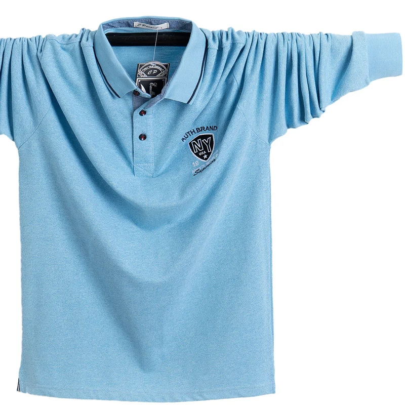 Новинка, мужская рубашка Поло, хлопок, Осень-зима, удобная приталенная рубашка, Длинные мужские рубашки поло, рубашки для отдыха, мужские рубашки, 5XL размера плюс - Цвет: Небесно-голубой