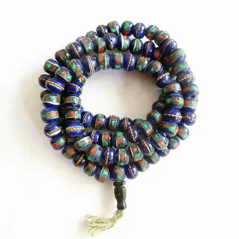 

Tibetan 108PCS Yak bone Meditation Prayer Mala 8mm Navy Blue Ox Bone Beads BRO567