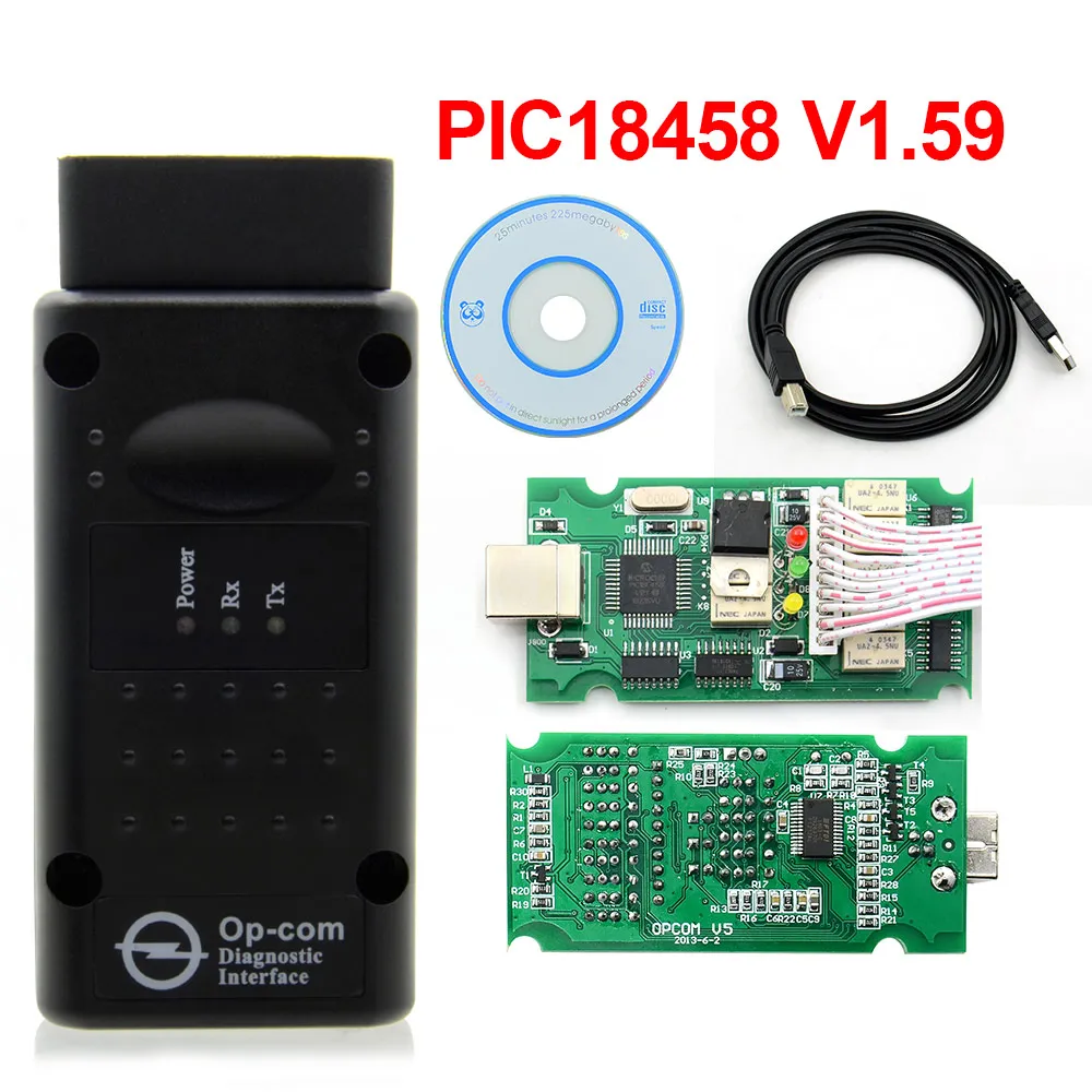 Op com V1.65 V1.78 V1.99 с PIC18F458 FTDI op-com OBD2 автоматический диагностический инструмент для Opel OPCOM шина сети локальных контроллеров V1.7 может быть обновление вспышки - Цвет: 1.59