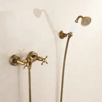 

Free shipping Luxury NEW Antique Brass Rainfall Shower Set Faucet + Handheld Shower Wall Mounted shower faucet 4 Style H2278
