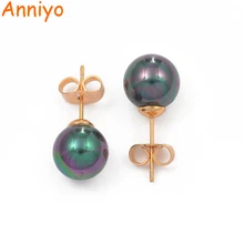 Anniyo, черные жемчужные серьги-гвоздики в виде раковины для женщин и девочек,, трендовые круглые жемчужные серьги с шариками, Guam Hawaii, подарок#064804