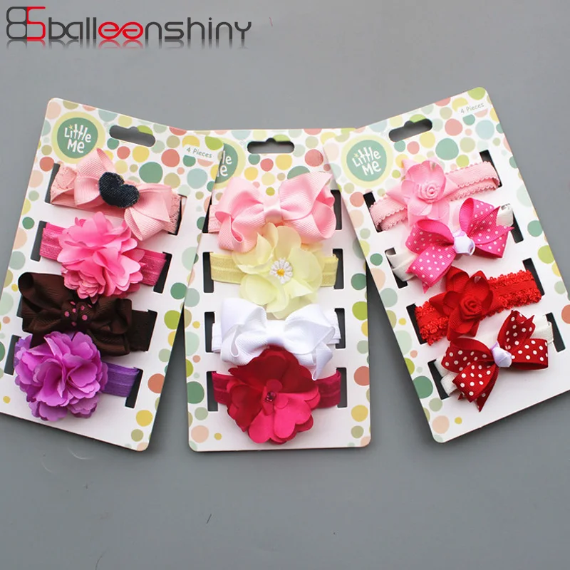 BalleenShiny/набор повязок с цветами для маленьких девочек, 4 предмета, детская эластичная повязка на голову для новорожденных, модные аксессуары для волос принцессы