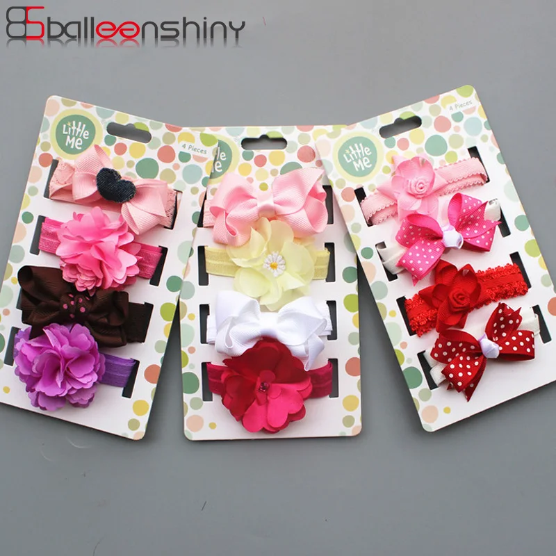 

BalleenShiny 4PCS Baby Girls Flowers Headbands Set Child Kids Stretch Headwrap Newborn Infant Fashion Princess Hair Accessories