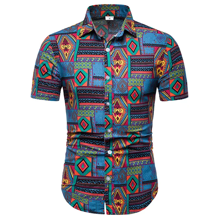 Новая пляжная рубашка Camisa, летняя, модная, зеленая, с геометрическим принтом, с цветочным принтом, льняная, повседневная, приталенная, Мужская гавайская рубашка 5XL - Цвет: TC27