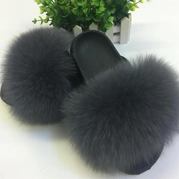 Fox Hair Slippers Women Fur Home Fluffy Sliders Plush Furry Summer Flats Sweet Ladies Shoes Large Size 44 Hot Sale Cute Pantufas