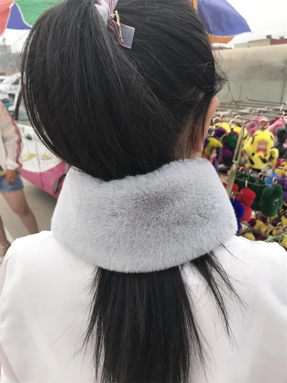 

Korean women's rabbit hair collar with ribbon, real raccoon leather towel, scarf, coat, decoration, lovely girl collar Real fur