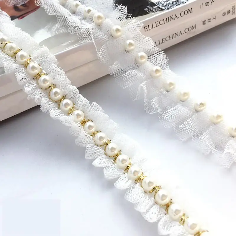 1m Sewing Pearl Lace Ribbons White Hollow Out Ribbon For Decoration