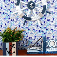 Средиземноморский синий белая галька Стекло мозаика для кухонная панель-фартук бассейн; Душ комнаты DIY открытый showroom