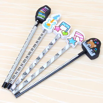 

200pcs Kawaii Cute music piano guitar Pencil with Eraser Stationery Student school supplies office supplies HB Pencil