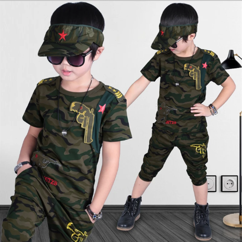 

Summer Camouflage Boy Clothing Sets 4-13T 2PCS Kids Boys Clothes T-shirt Top Shorts Pants Set Children Outfit