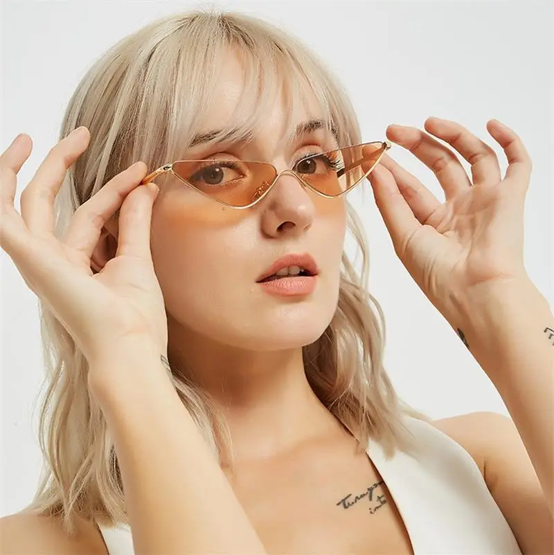 

2018 New Fashion Brand Designer Cat Eye Sunglasses Women Retro vintage small Cateye metal clear shades triangle Sun Glasses UV